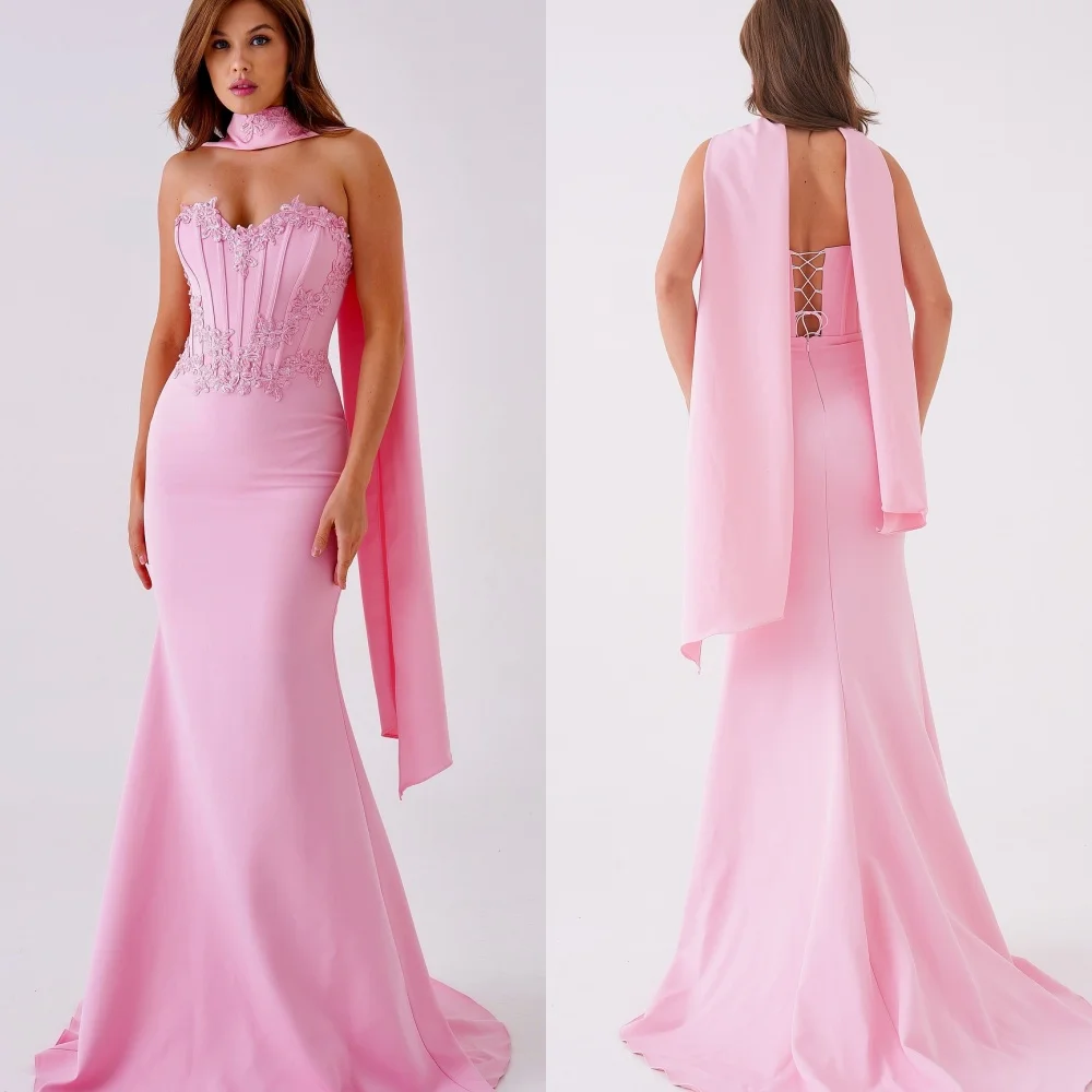 

Customized Modern Style Matching Jersey Applique Beading Mermaid Strapless Long Dresses Bespoke Occasion Dresses Elegant Formal