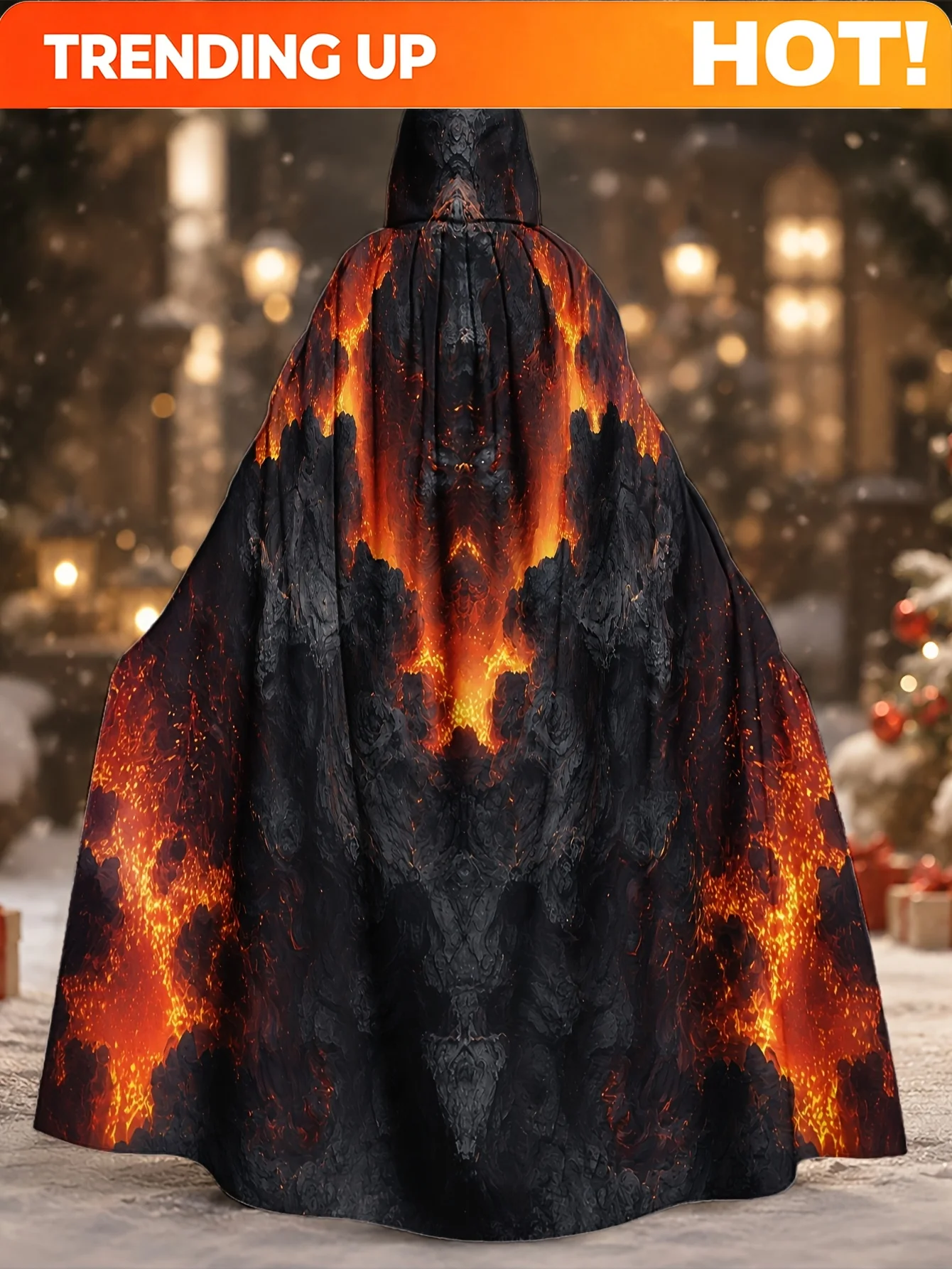 Customization An Adult Hooded Cape, Designed With An Abstract Lava Fire Pattern, Is Specially Made For Halloween And Christmas O