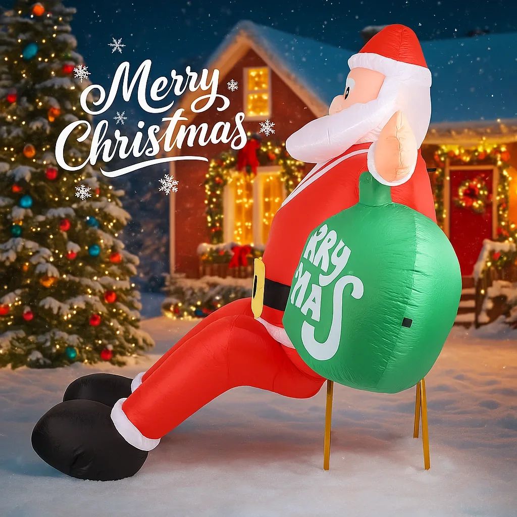 7.87FT LED Light Xmas Inflatable Santa Claus Christmas Ball Toy Yard Decoration Home Ornaments Party Supplies Xmas Holiday Gifts