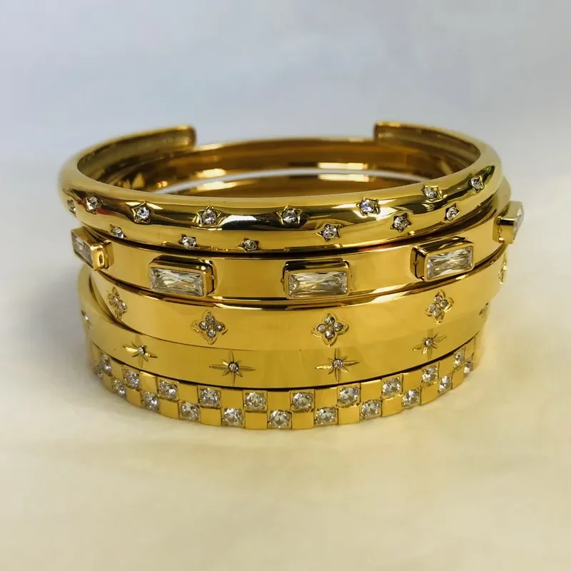 

New Design Luxury Colorful Cubic Zirconia Bangles Stainless Steel Open Bracelet Waterproof Fashion Jewelry Love Bracelet Women