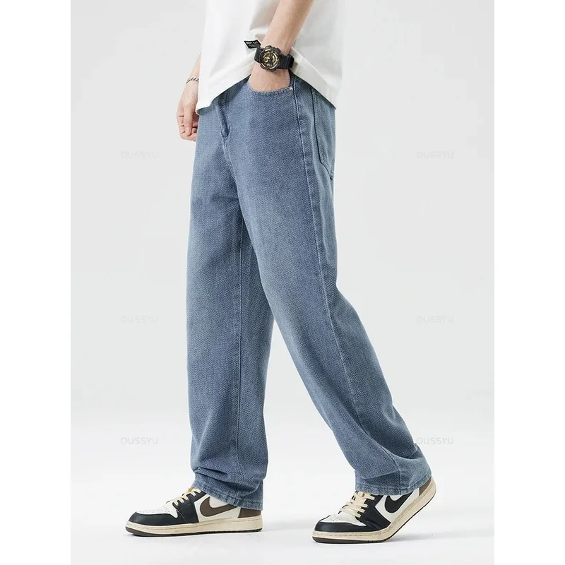 High Quality New Design Starry Sky Texture Fabric Men's Jeans Loose Straight Denim Pants High Street Streetwear Trousers Male