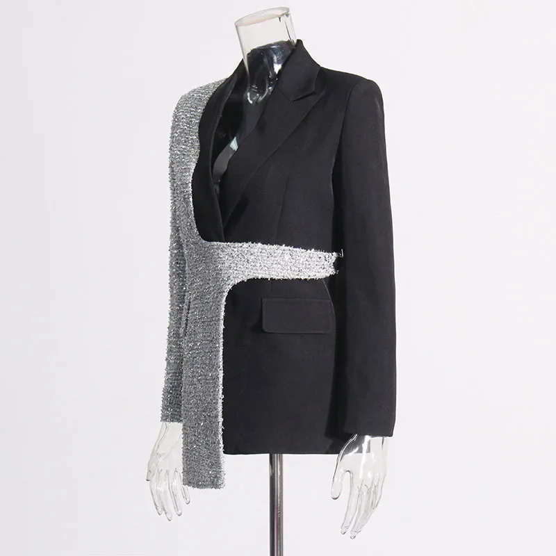 

Jacket And Artistic 2025 New Style Fashion Contrasting Color Splicing Long Sleeved Design Lapel Suit Jacket For W