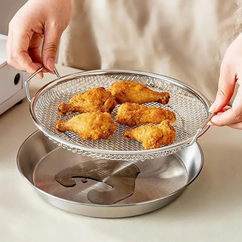 Stainless Steel Frying Oil Filter Basket Kitchen Drain Oil Residue Filter Household Frying Pan Strainer Water Control Tool