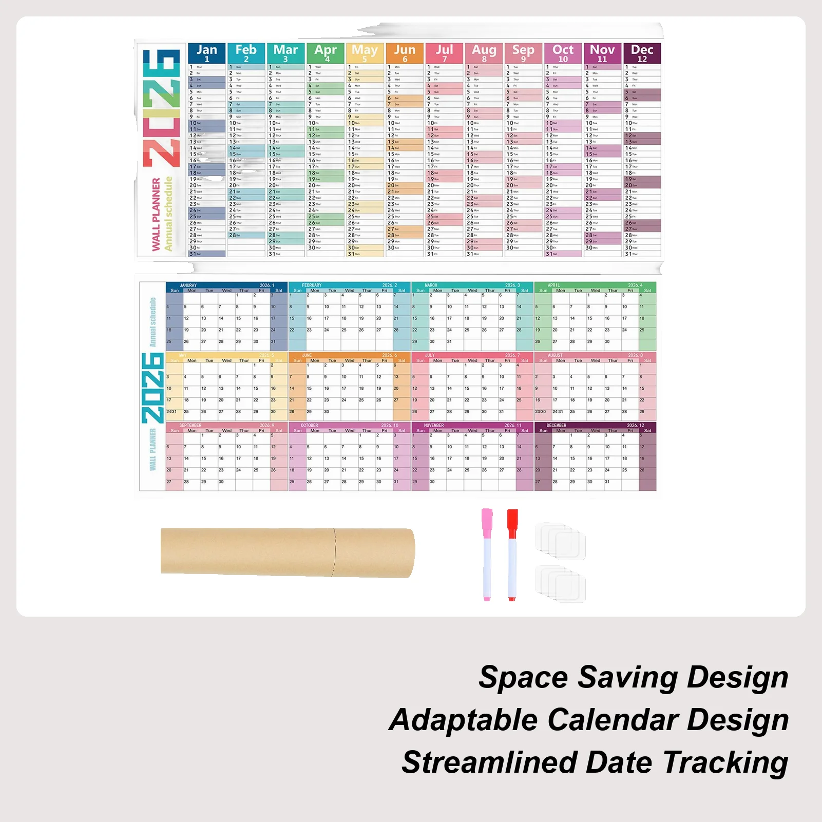 

Английский календарь с сухим стиранием на 2026 год, планировщик повестки дня, плотная бумага, 12-месячный календарь с маленькой сеткой, настенный планировщик, календарь с большим расписанием