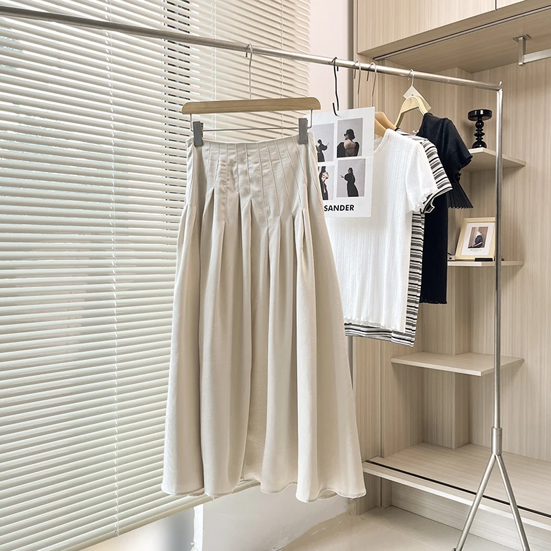 Gonna longuette a vita alta chic tono freddo da donna A-Line f-lunghezza modello bicolore per pendolari Collezione primavera estate