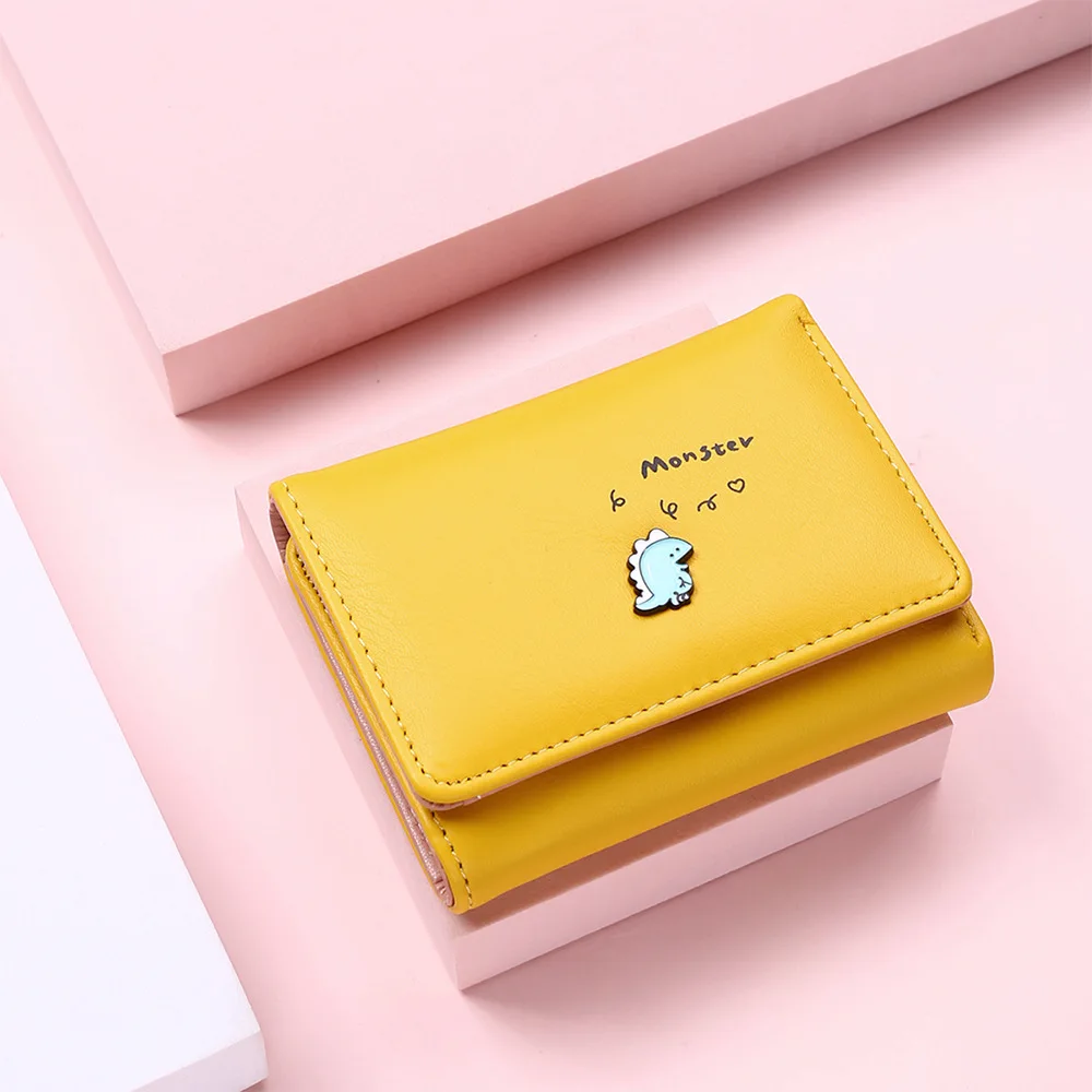 Women\'s Cute Small Dinosaur Wallet Ladies Buckle Fold Card Holder Wallet Luxury Brand Designer Female PU Leather Purse for Girl