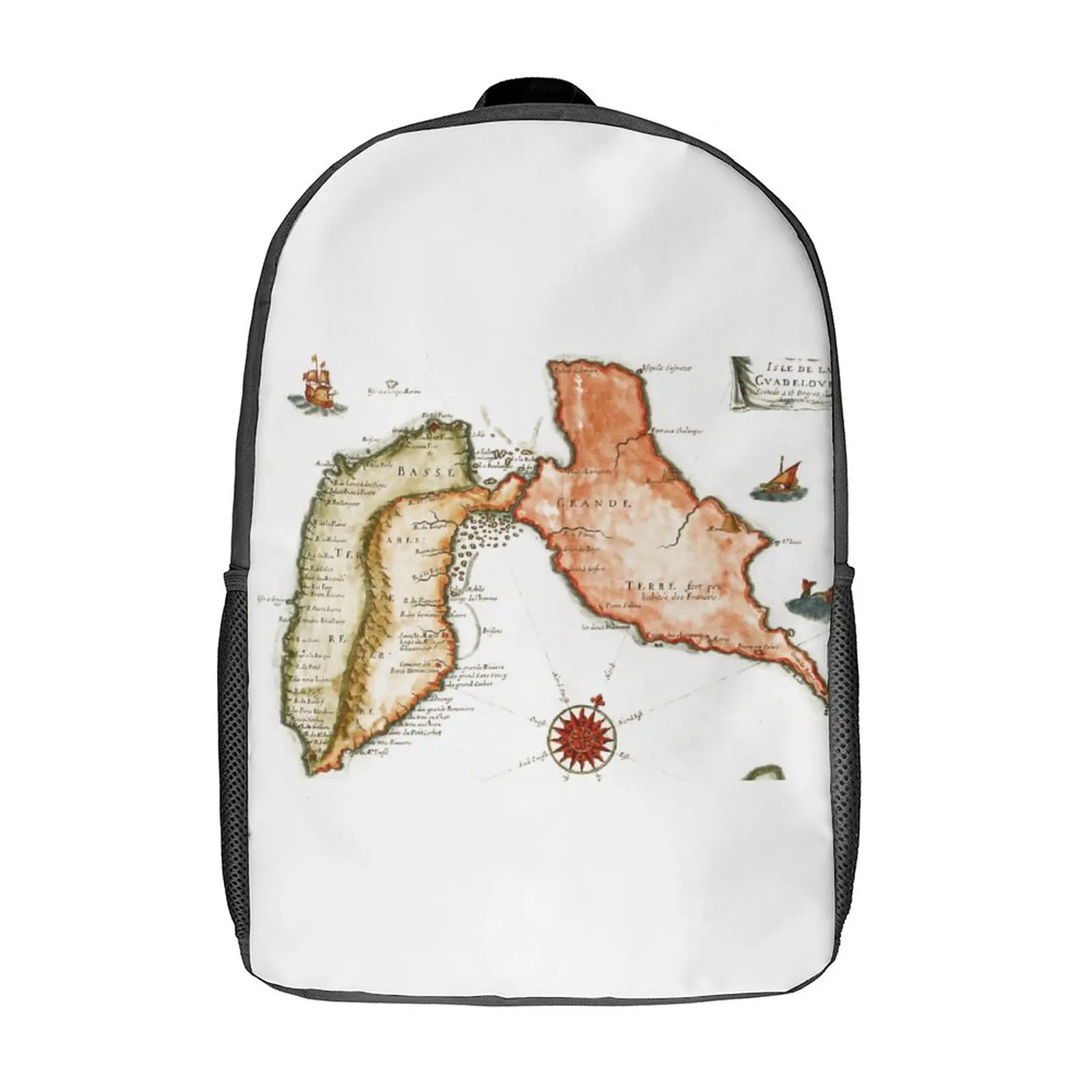 Vintage Map of Guadeloupe (1650) 3 in 1 Set 17 Inch Backpack Lunch Bag Pen Bag  Lasting Lunch Tote Comfortable Summer Camps Prem