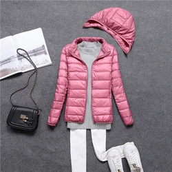 Women Puffer Jacket 2023 New Ultralight Thin Packable Down Short Jacket Female Hat Detachable Slim Fit Coat Portable Outwear