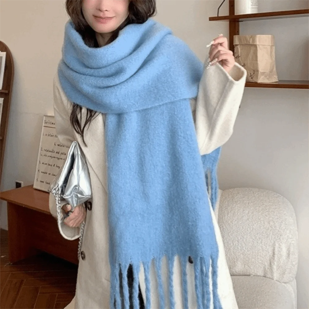 

Simple Mohair Wool Scarf Plush Tassel Winter Cashmere Scarves Korean Style Thicken Long Shawl Women/Men