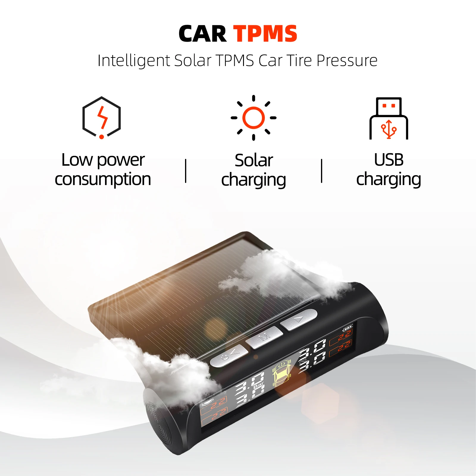 نظام مراقبة ضغط الإطارات اللاسلكي بالطاقة الشمسية TPMS LCD إنذار ضغط إطارات السيارة تحذير درجة الحرارة مع 4 أجهزة استشعار