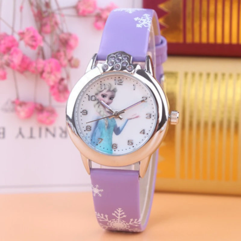 Reloj de pulsera de dibujos animados para niñas, relojes de correa de cuero para niños, regalos para niñas, Frozen