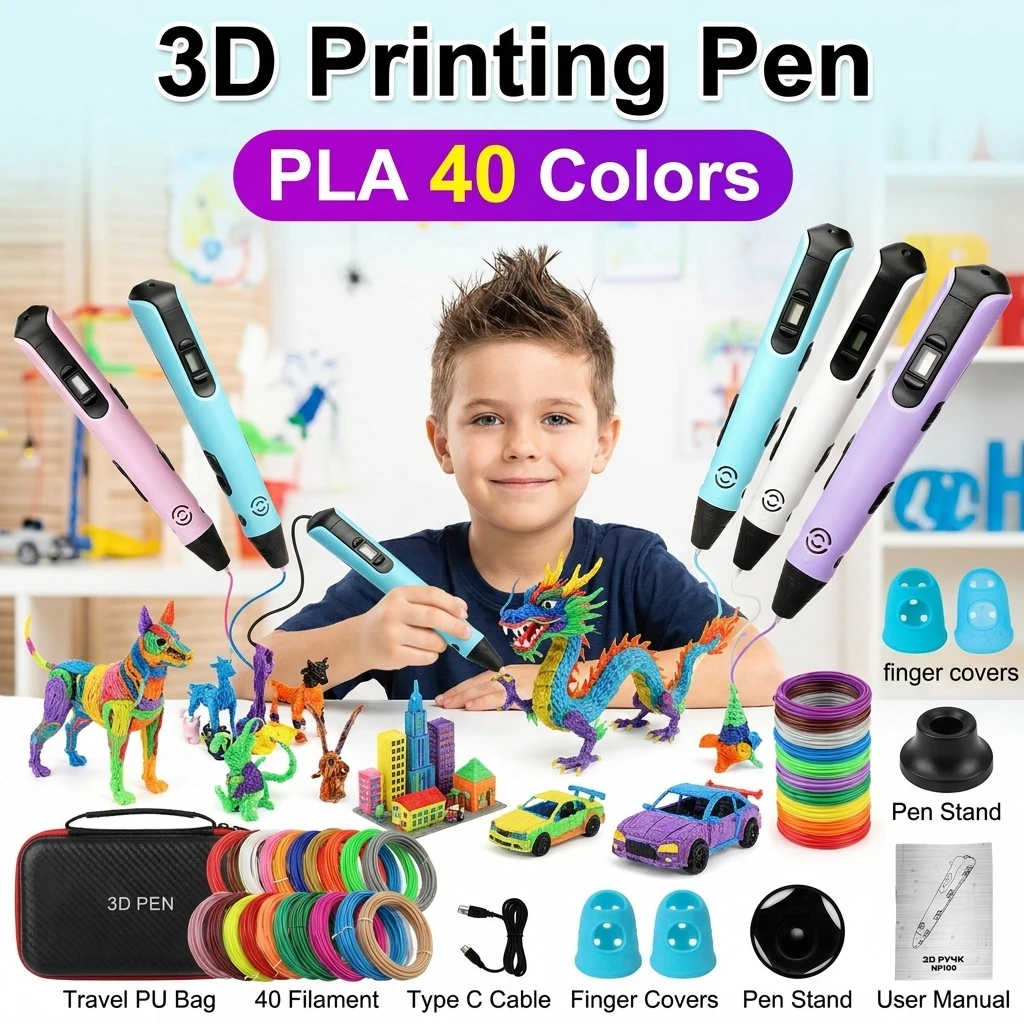 3D Printing Pen Kids with LCD Screen Type C Cable 1.75mm PLA Filament DIY Drawing 3D Pen Children Boys Girls Birthday Gift