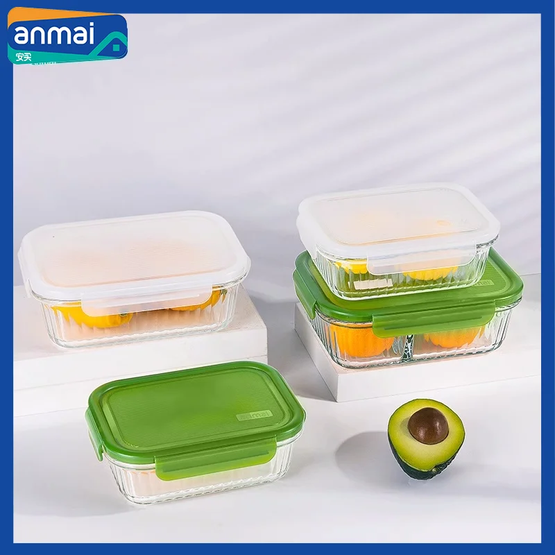 

Anmai High Borosilicate Glass Food Containers Strip Four-sided Lock Buckle Airtight Lunch Box Fresh-keeping Salad Bowl Microwave