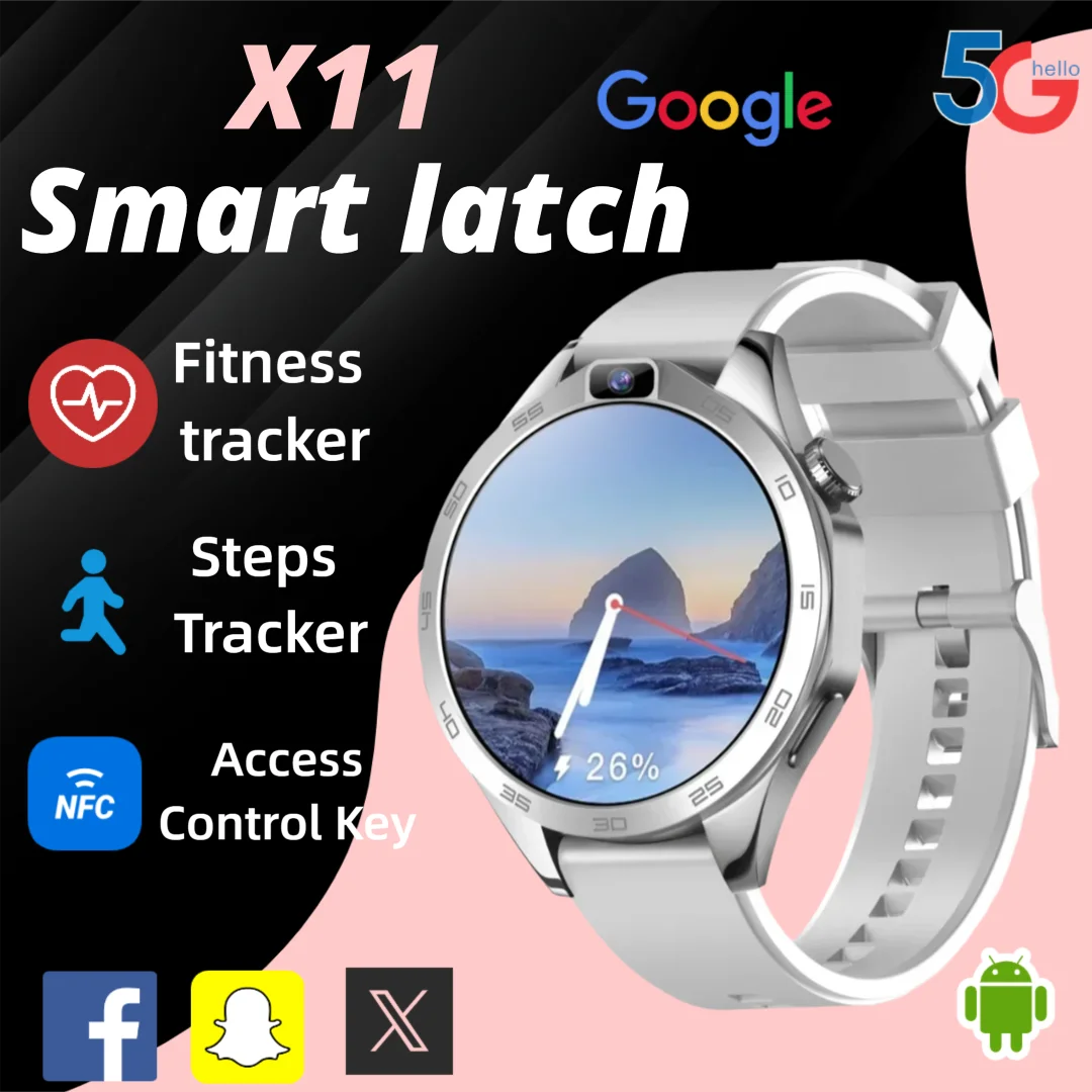 

NEW X11 Smartwatch Android 8.1 OS 4G Global Network 1.85" 400x400 TFT HD Display Touchscreen 2MP Dual Camera 1380mAh Battery
