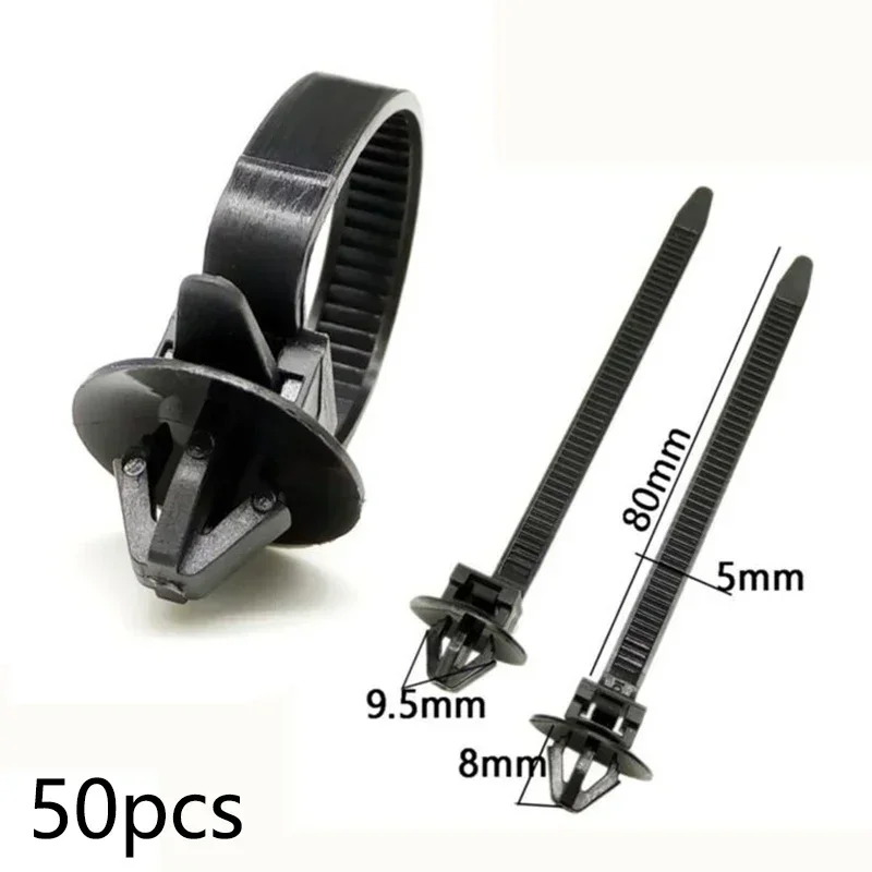 50pcs Nylon Cable Tie Wrap Fixed Fastener Clips Cars Mount Wire Tie Clip Car Hose Fastening Zip Strap Kit