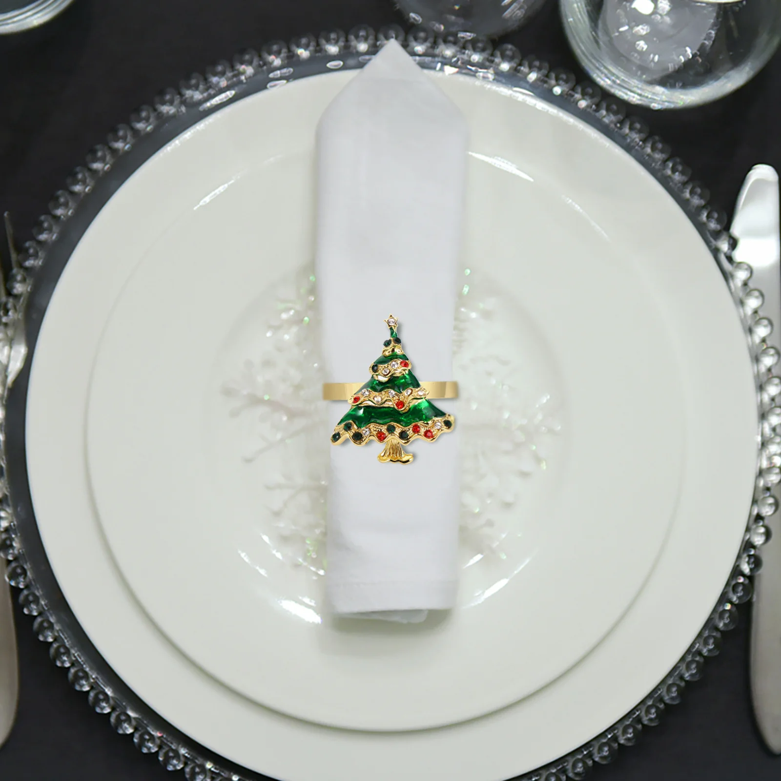 

4Pcs Christmas Style Napkin Rings Deer Head Design Shiny Alloy Finish for Dining Table Decoration Set Napkin Ring