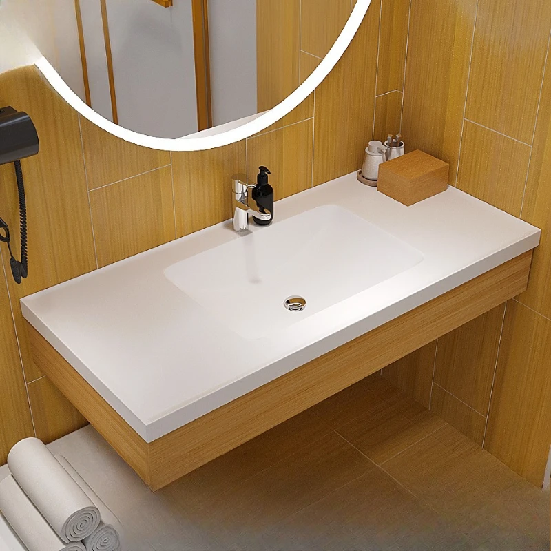 

Hotel simple wash basin seamless artificial stone integrated basin toilet bathroom cabinet acrylic washbasin