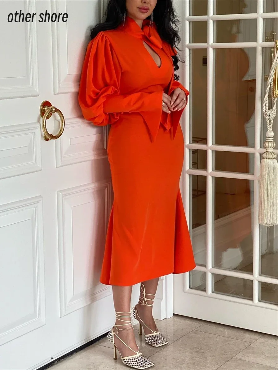

Other Shore Elegant Vintage Sweet Orange Mermaid Bow Ruffle Sexy Customize Formal Occasion Prom Dress Evening Party Gowns