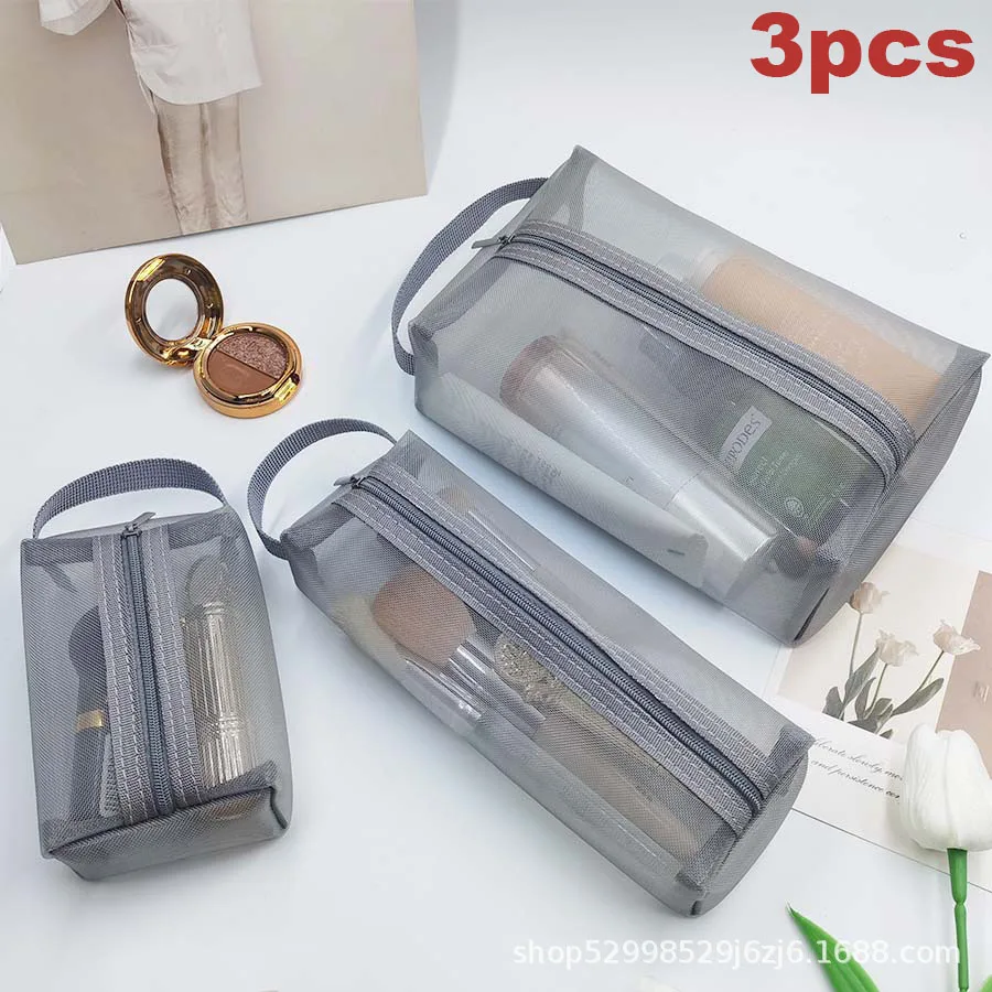 3 Stück Netz-Aufbewahrungstaschen, tragbare Reise-Make-up-Tasche, Toilettenartikel-Organizer, Lotion-Aufbewahrungstasche, kleine Reißverschlusstasche für den tragbaren Gebrauch
