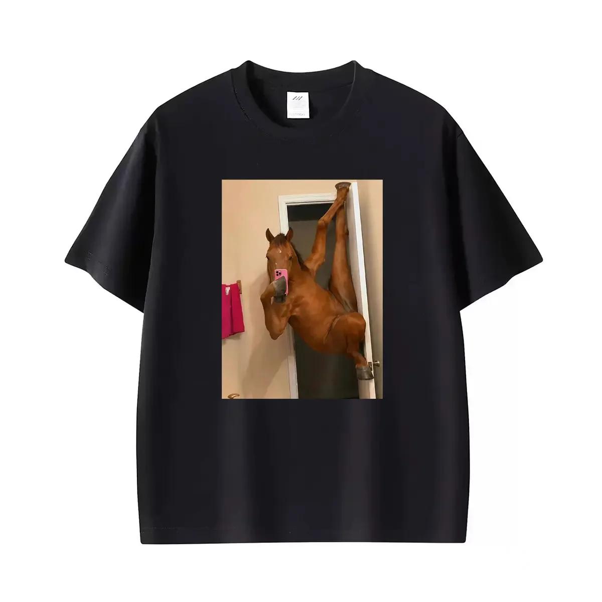 Funny Horse Selfie Weird Bathroom Mirror Me Graphicomen Summer Oversized T-shirt  T Shirt Streetwear