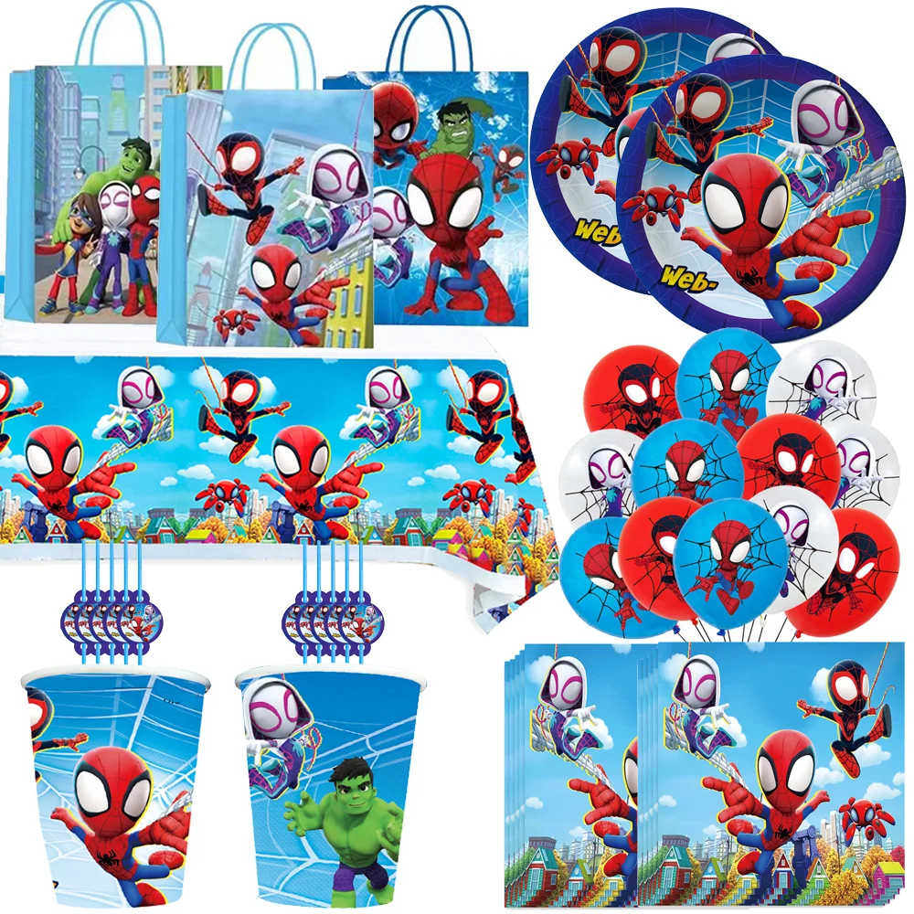 Spidey And His Amazing Friends Party Decoration Spiderman Birthday Theme Disposable Tableware Paper Plates Balloons Baby Shower