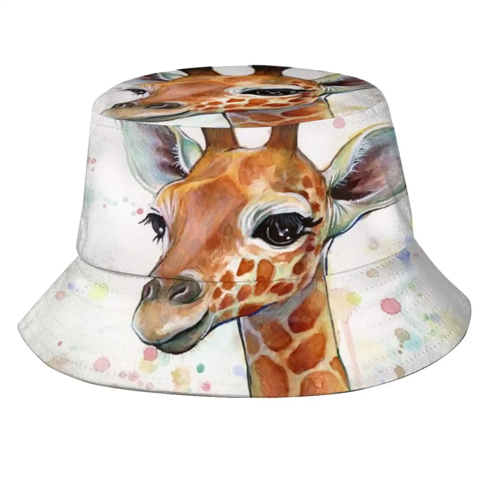 Giraffe Watercolor Painting , Nursery Art Unisex Fisherman Hats Bucket Hats Giraffe Girls Boys Animal Watercolor