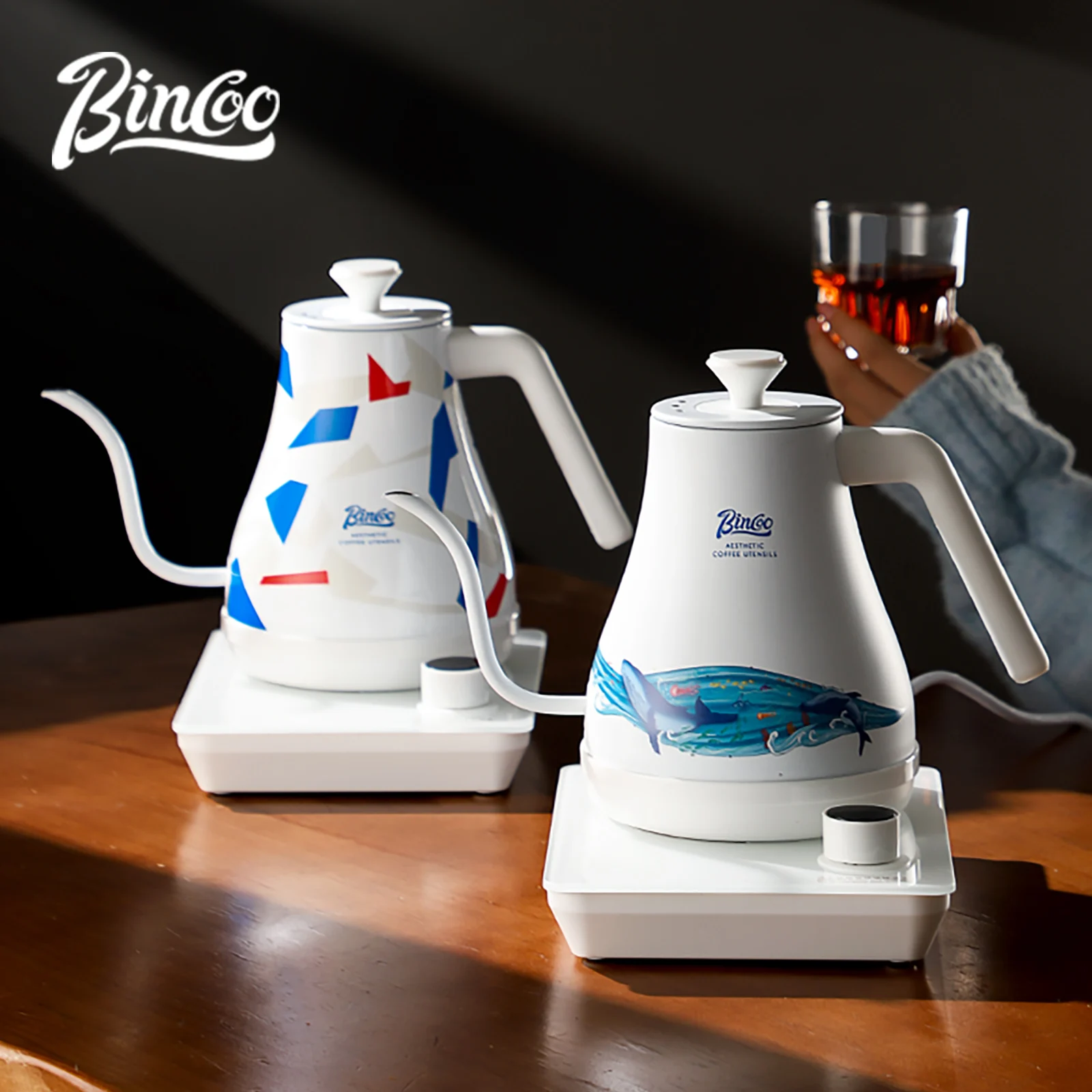 

BINCOO Hand Brewed Coffee Pot Electric Kettle Intelligent Temperature Control Gooseneck Pot Household Tea Pot Barista Tools 800W