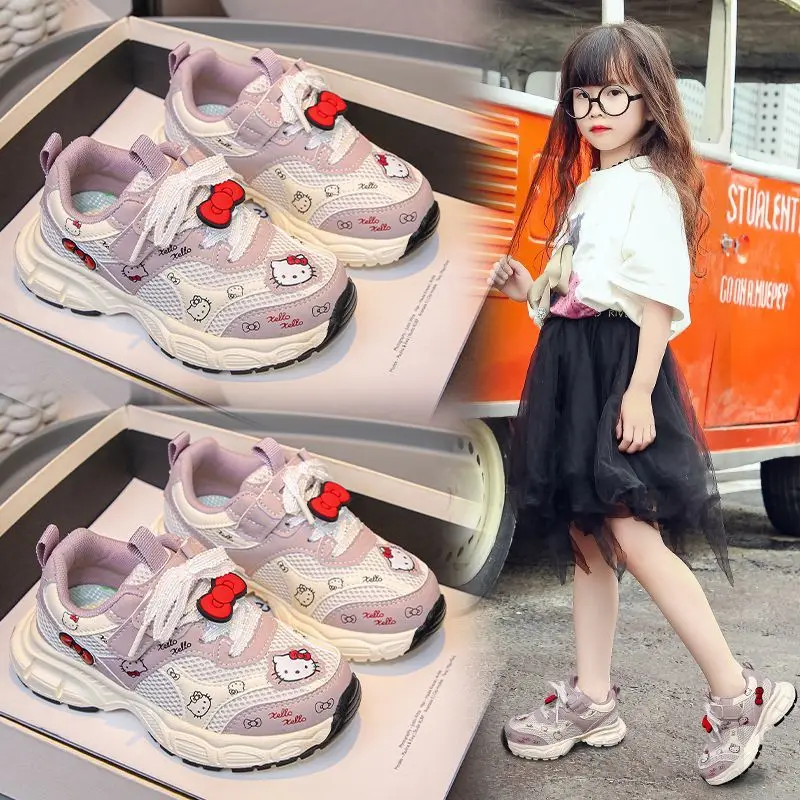 فتاة مرحبا كيتي Kawaii أحذية خفيفة أنيقة طالب الربيع والخريف مواسم الكرتون أنيمي الطفل عدم الانزلاق أحذية رياضية نمط جديد