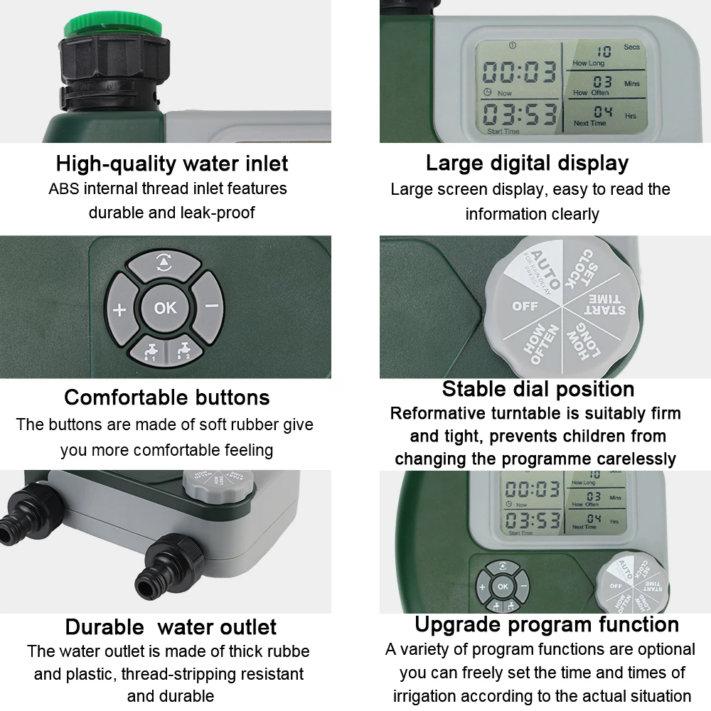 Automatic Garden Water Timers Programmable with 2 Outlet Digital Hose ​Faucet Timer Battery Operated Irrigation Controller