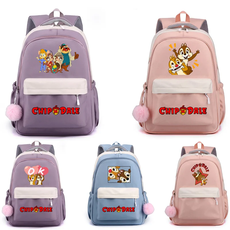 MINISO Chip n Dale Cute Cartoon Backpack Teenager Fashion Male Female Student School Bag Waterproof Knapsack Mochila