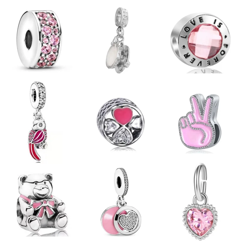 Coração Motocicleta Snake Charm Pendant Beads, Cor-de-rosa, Fit Original Pandora Pulseiras, Colares DIY, Presentes Jóias para Mulheres, Menina