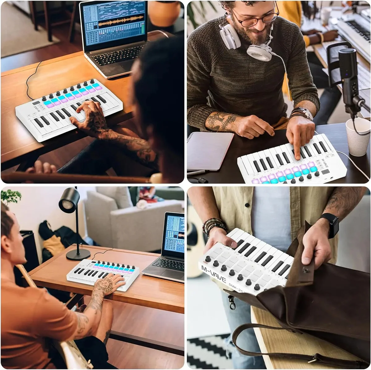 M-VAVE SMK-25 II MIDI Control Keyboard  Mini USB Pad 25 Key Usb Midi Controller,16 RGB Drum Pads,8 Knobs