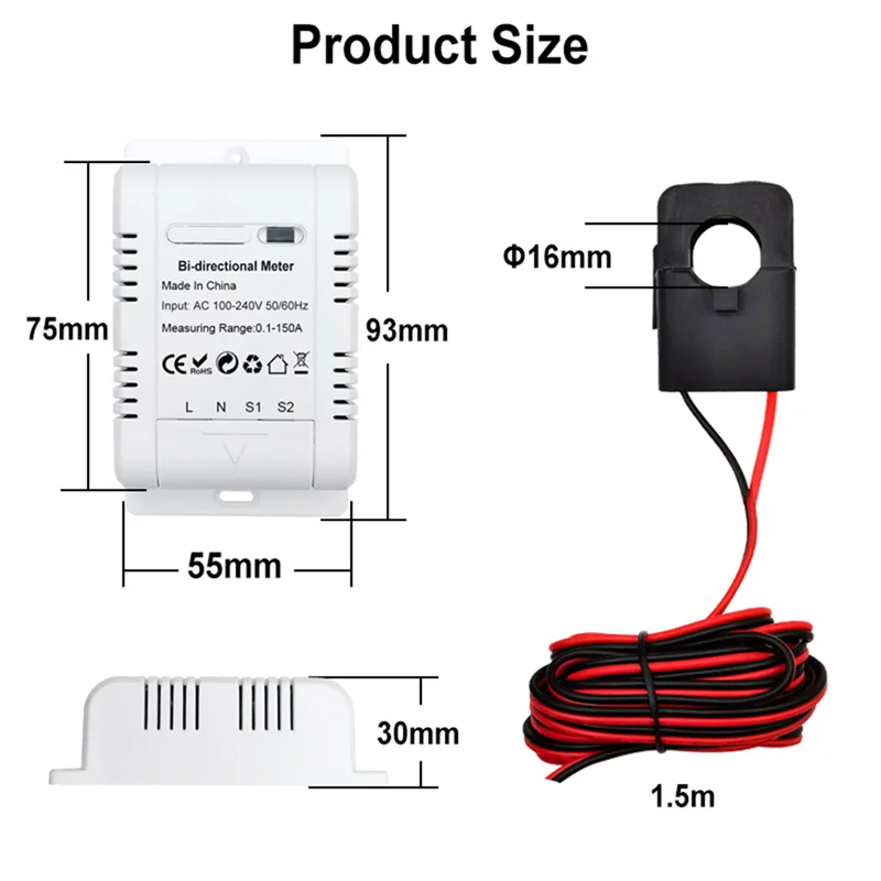 Y19A Solar PV Bidirectional Two Way Zigbee Energy Meter With Clamp Current Sensor Tuya Kwh Monitor Automation 110V 240VAC