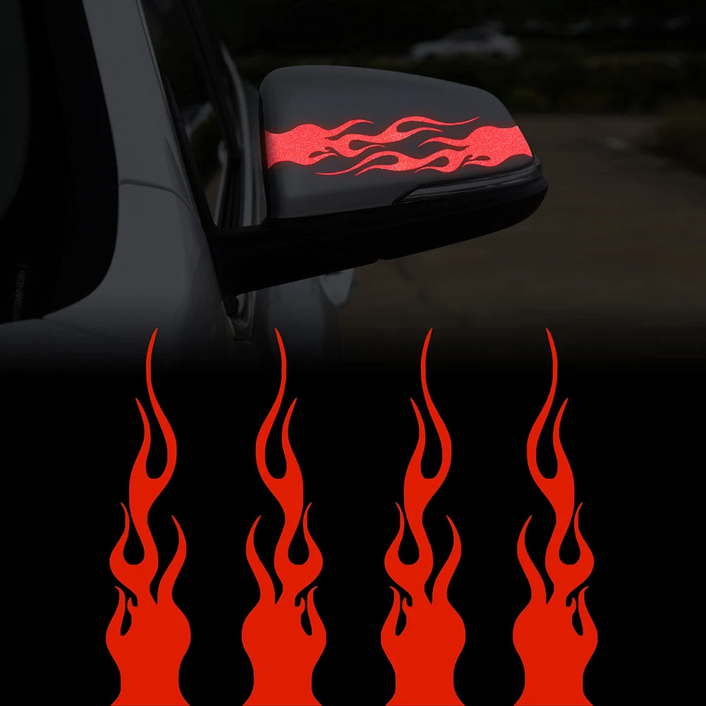 4Pcs 5.9'' Flame Reflective Sticker For Car Vinyl Racing Sports Flame Stripe Decal For Off-Road Vehicles Motorcycles Decoration