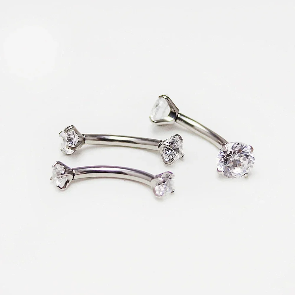 F136 Titanium Eyebrow Piercing with Cubic Zirconia