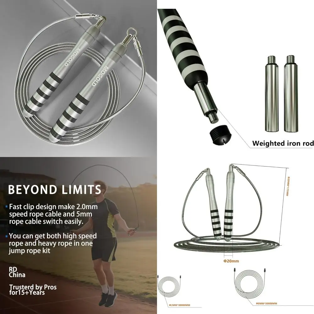 

speed jump rope with weights - interchangeable 2mm & 5mm dual cables fast-clip system for crossfit, double unders, hiit - adjust