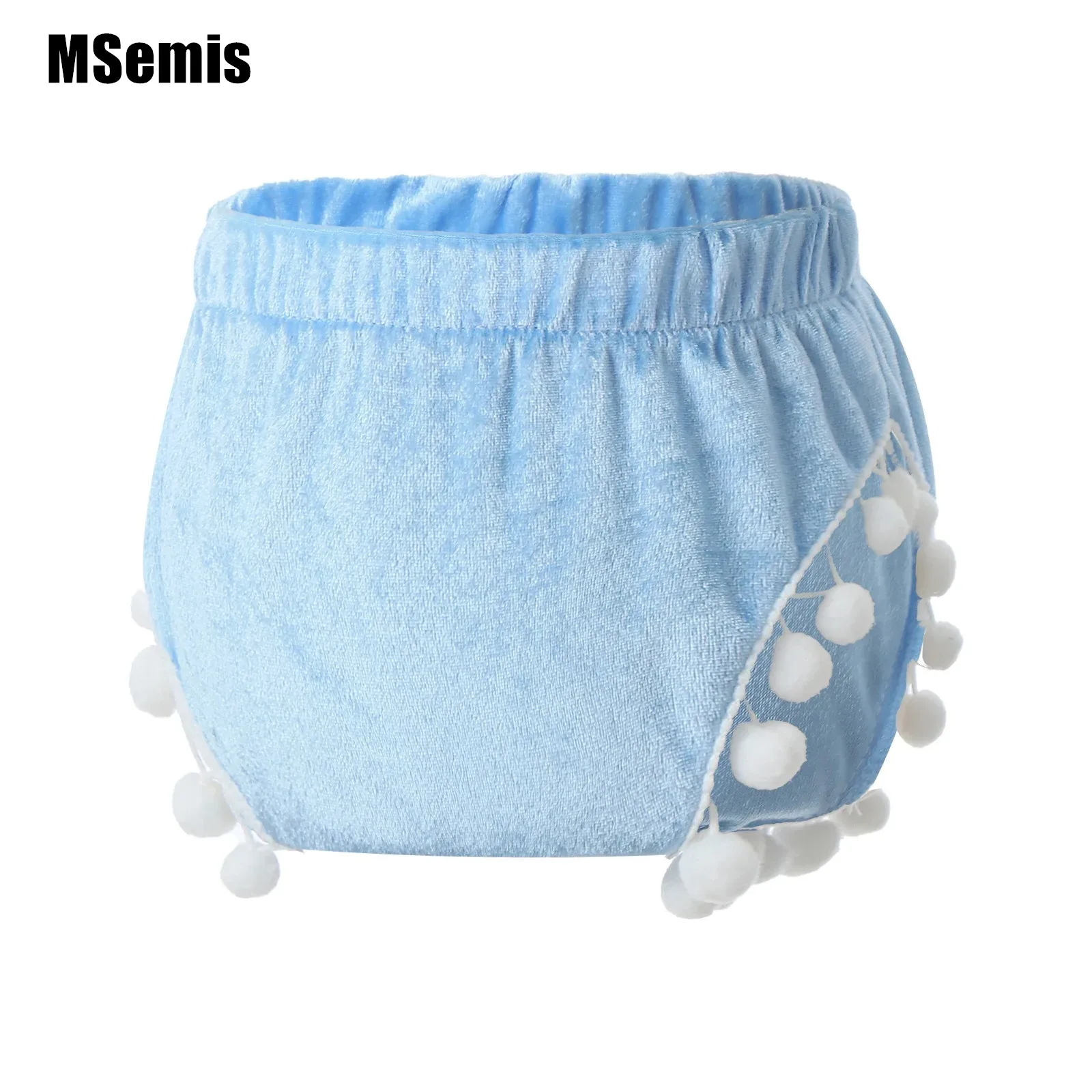 

Baby Girls Cute Fluffy Ball Shorts Velvet Bloomers Diaper Cover Toddlers White Mini Balls Trim Elastic Waistband Shorts