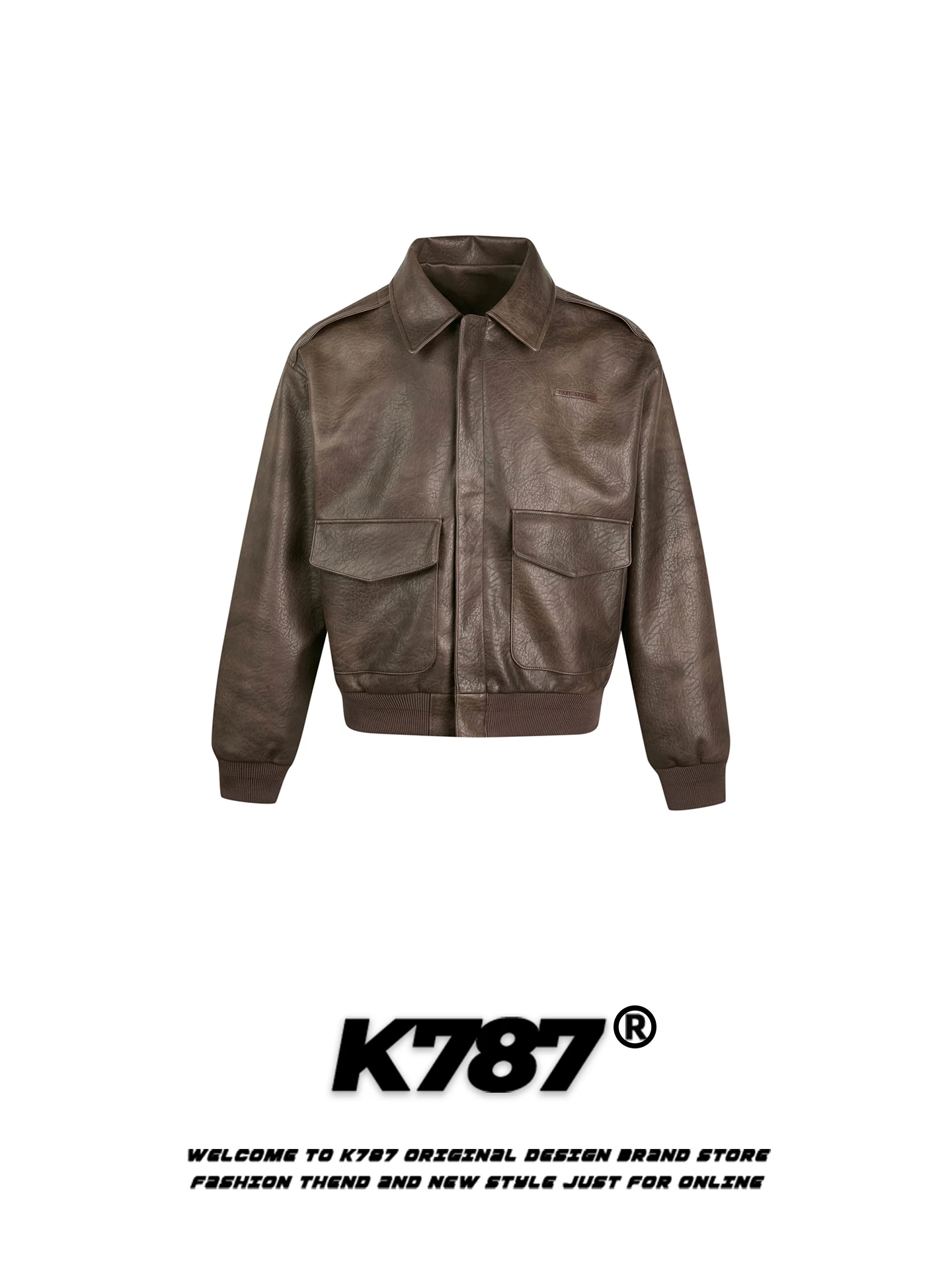 

K787 American Retro PU Leather Jaet Loose Casual Motorcycle Sle Zipper Coat for Men And Women Spring Autumn Faion