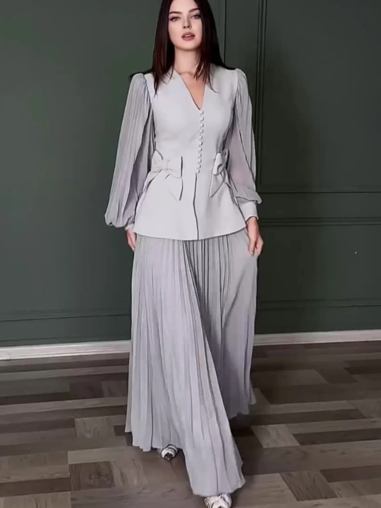 

Ид женский комплект из 2 предметов, рубашка на пуговицах с v-образным вырезом, юбка, мусульманский комплект, милые мусульманские ансамбли, рубашки, длинные юбки, Рамадан, арабские длинные 2025