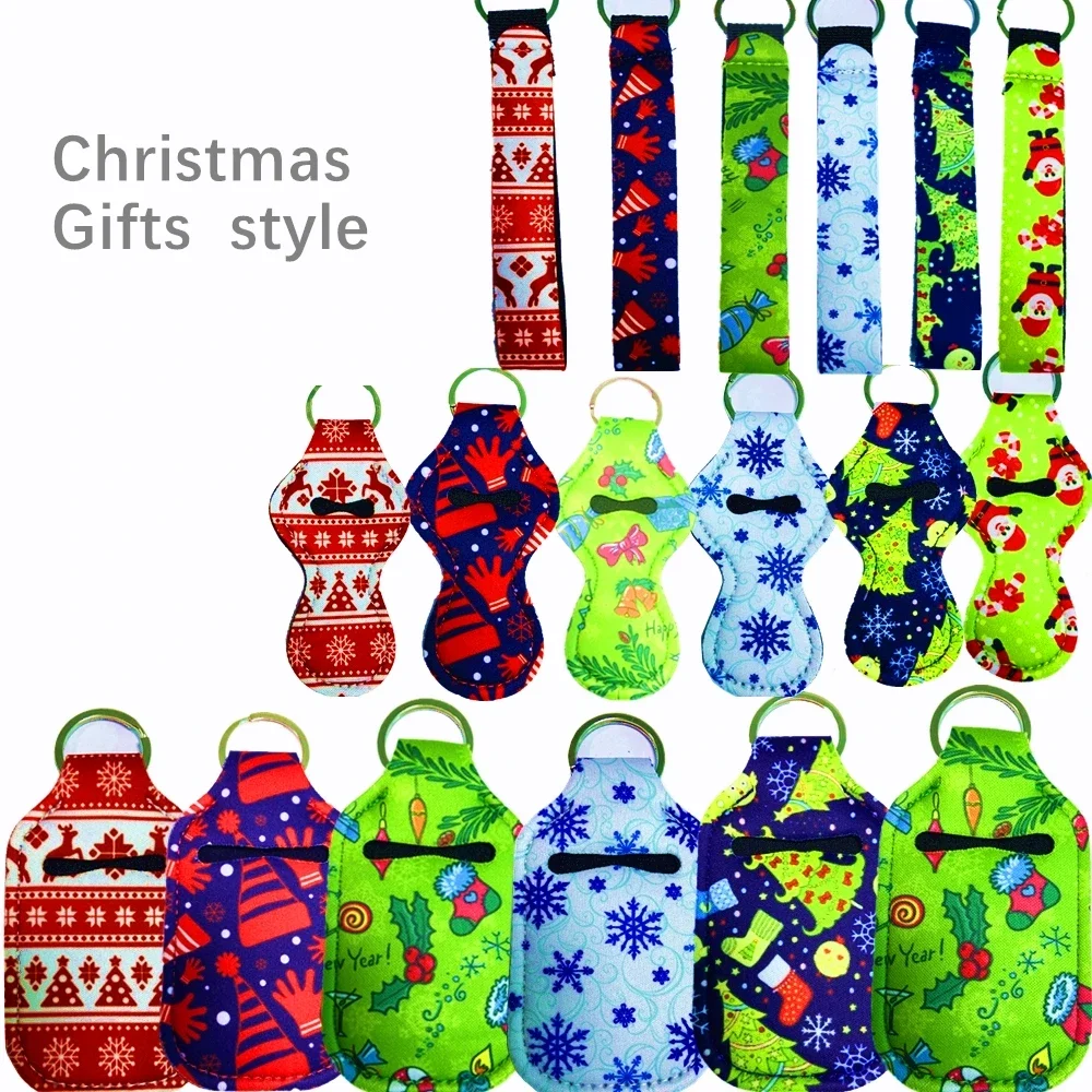 3set Christmas Style Chapstick Holder Keychain Lipstick Holder Keychains Key Chain Lanyard Wristlet for Chapstick Tracker