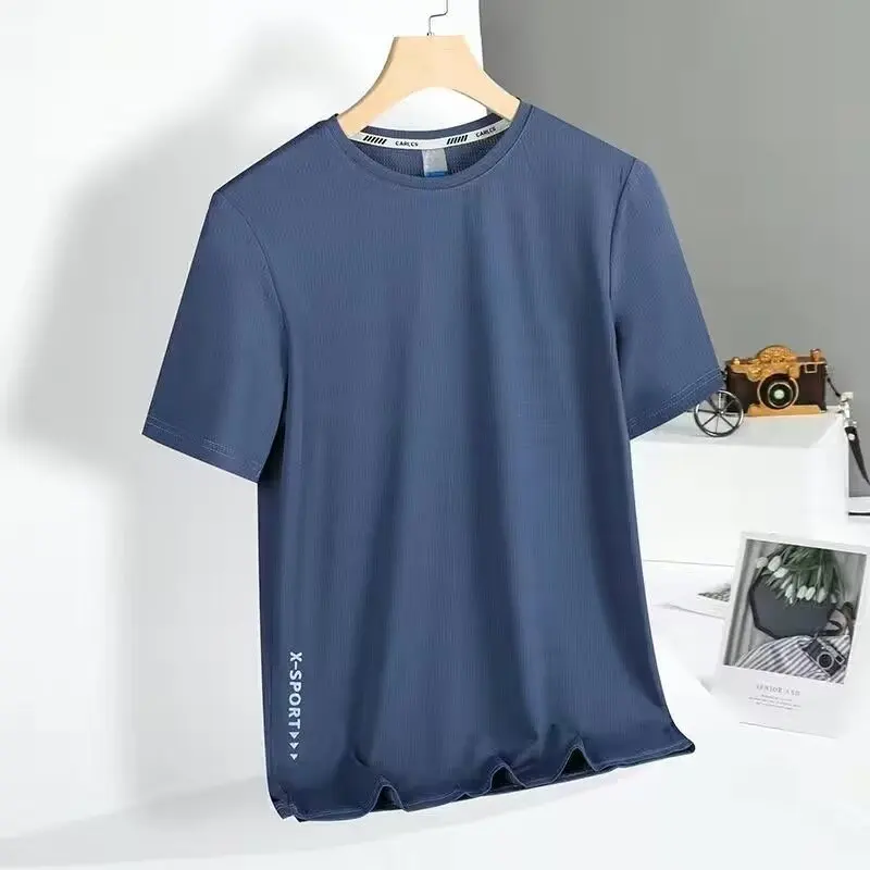 Summer Women's Ice Silk Quick Dry Thin Short Sleeve T-Shirt Casual Style round Neck Korean Fashion Loose Fit Polyester Fabric