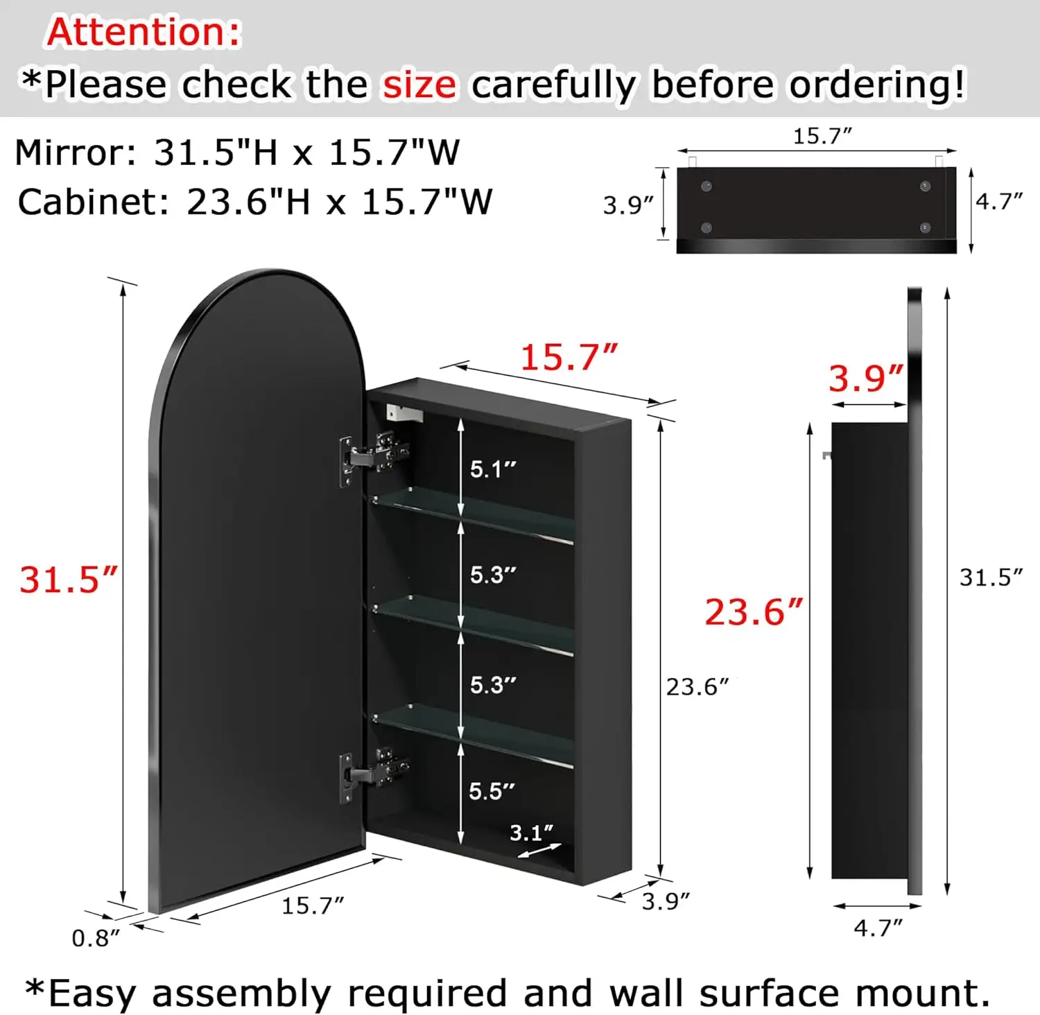 Cabinet with Mirror, Bathroom Medicine Cabinet Organizer, Mirrored Medicine Cabinet Surface Wall Mount, Bath Vanity Mirror with