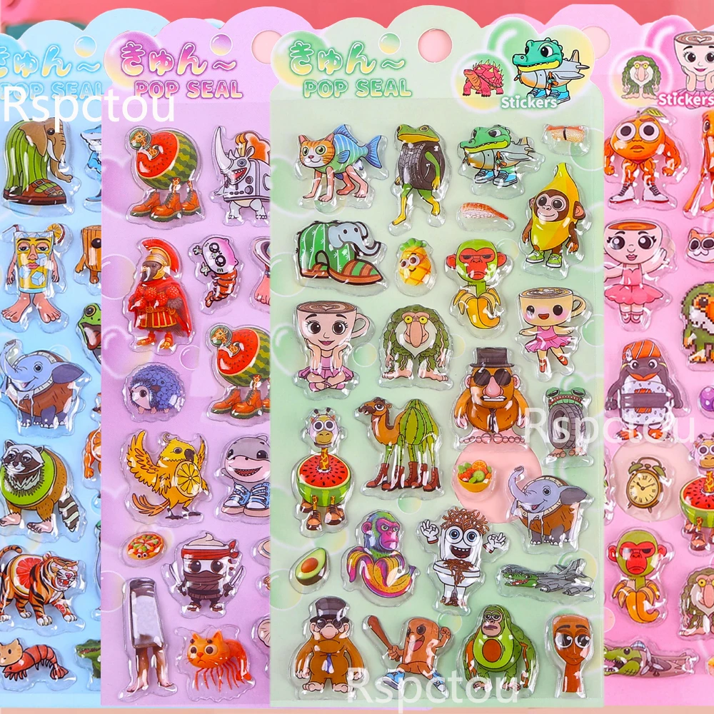 

4 шт. забавные итальянские 3D рельефные наклейки Brainrot Tung Tung Tung Sahur 3D пузырьковые наклейки водостойкие милые абстрактные наклейки с животными игрушка