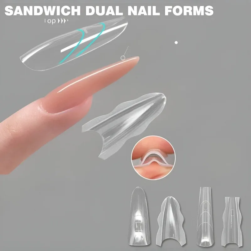 Sandwich Dual Nail Forms 180pcs 15size NEW 2025 Extensions-Dual Forms Coffin Almond Nail Forms Manicure Top Mold Bottom Mold