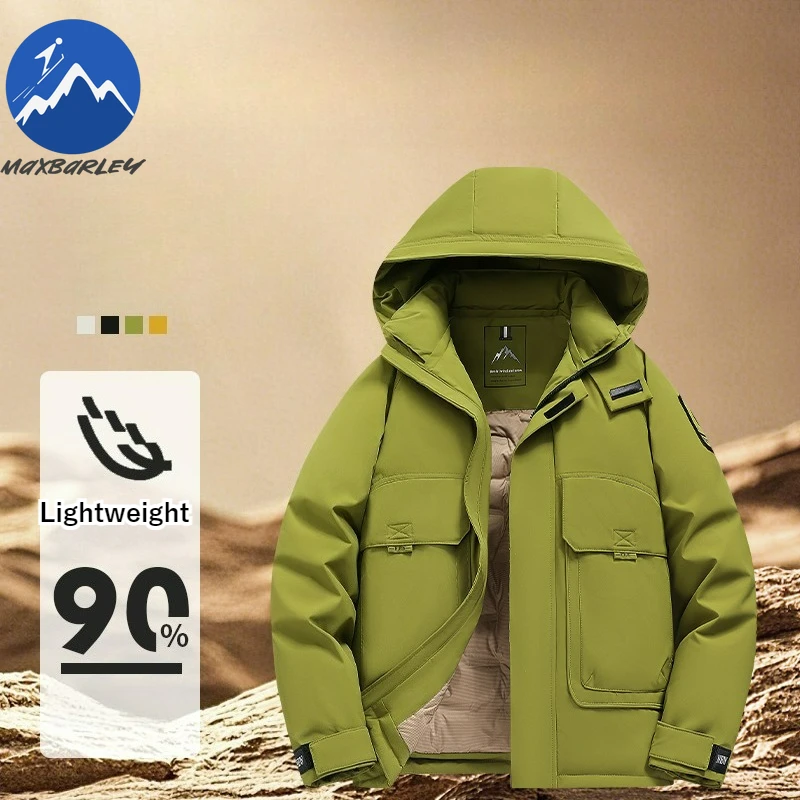 Maxbarley 2026 الرجال سترة شتوية عادية 90 الأبيض بطة أسفل سترة دافئة العلامة التجارية الفاخرة الباردة واقية يندبروف مقنعين معطف منتفخ