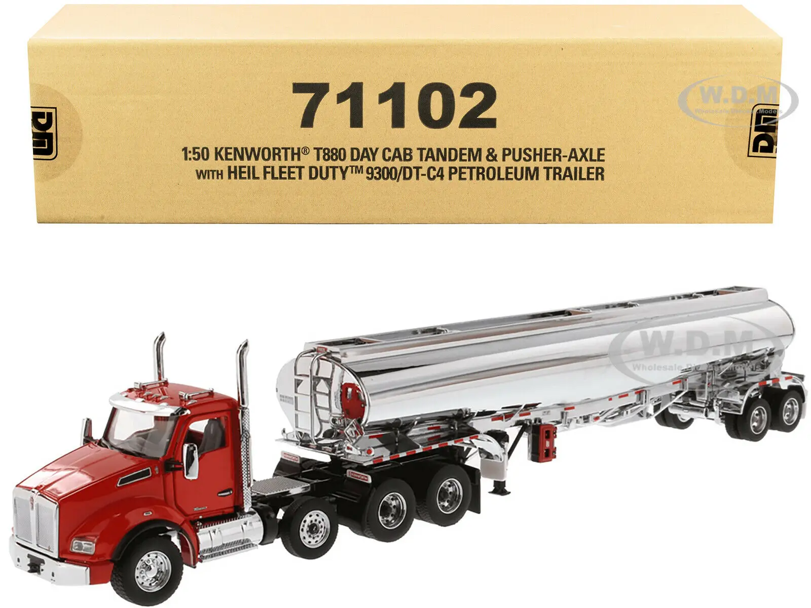 KENWORTH T880 DAY CAB W/PETROLEUM TANKER RED & CHROME 1/50 SCALE DIECAST MASTERS 71102 GIFT MODEL