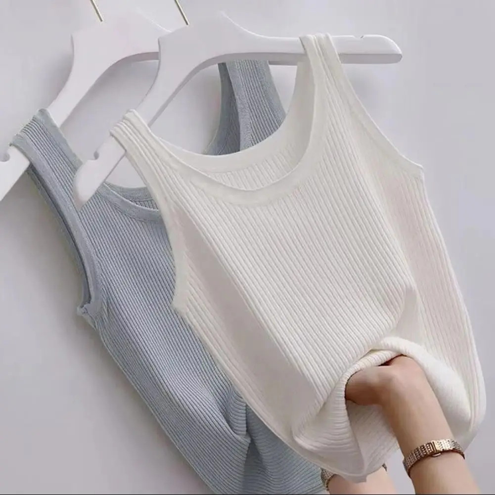 

2025 Women Vest Sleeveless Solid Color Rib Knitting Camisole Sexy Women Summer Vest Washable Anti-fade Oversized Tank Top