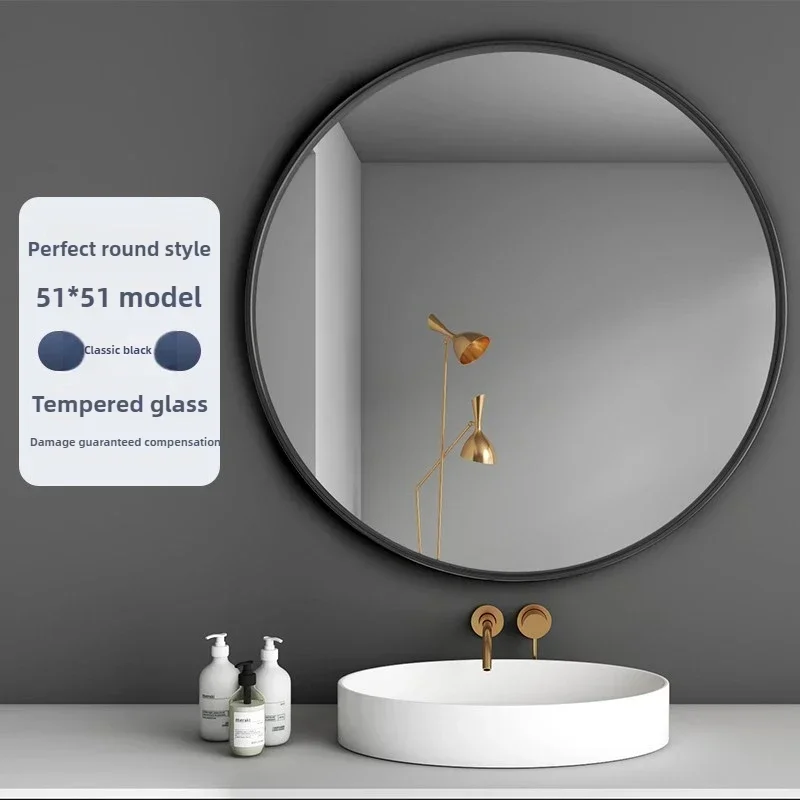 Tempered Glass Mirror  Fog-Free HD Vanity Reflector Waterproof Round Mirror for Sinks  Wall-Mounted Mirror for Bathrooms