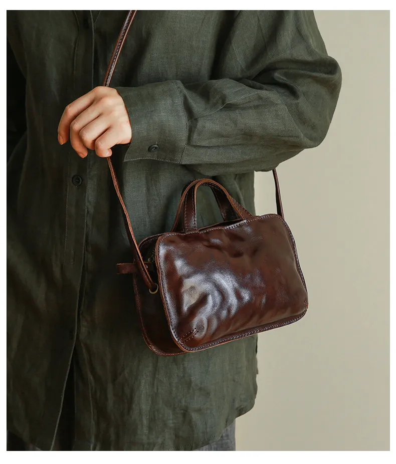 PNDME einfache, handgefertigte Vintage-Umhängetasche aus Rindsleder, kleine Damen-Schultertasche, lässige, luxuriöse Damen-Umhängetasche aus echtem Leder – Detail 1