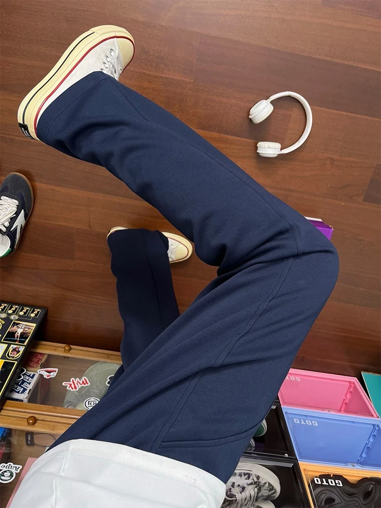 

American Sle Spor Side Cut Trousers in Royal Blue for Men Autumn Cleanfit Straight Narrow Casual Pants Youth Faion Trend